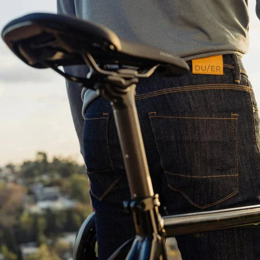 Blue denim DUER cycling jeans