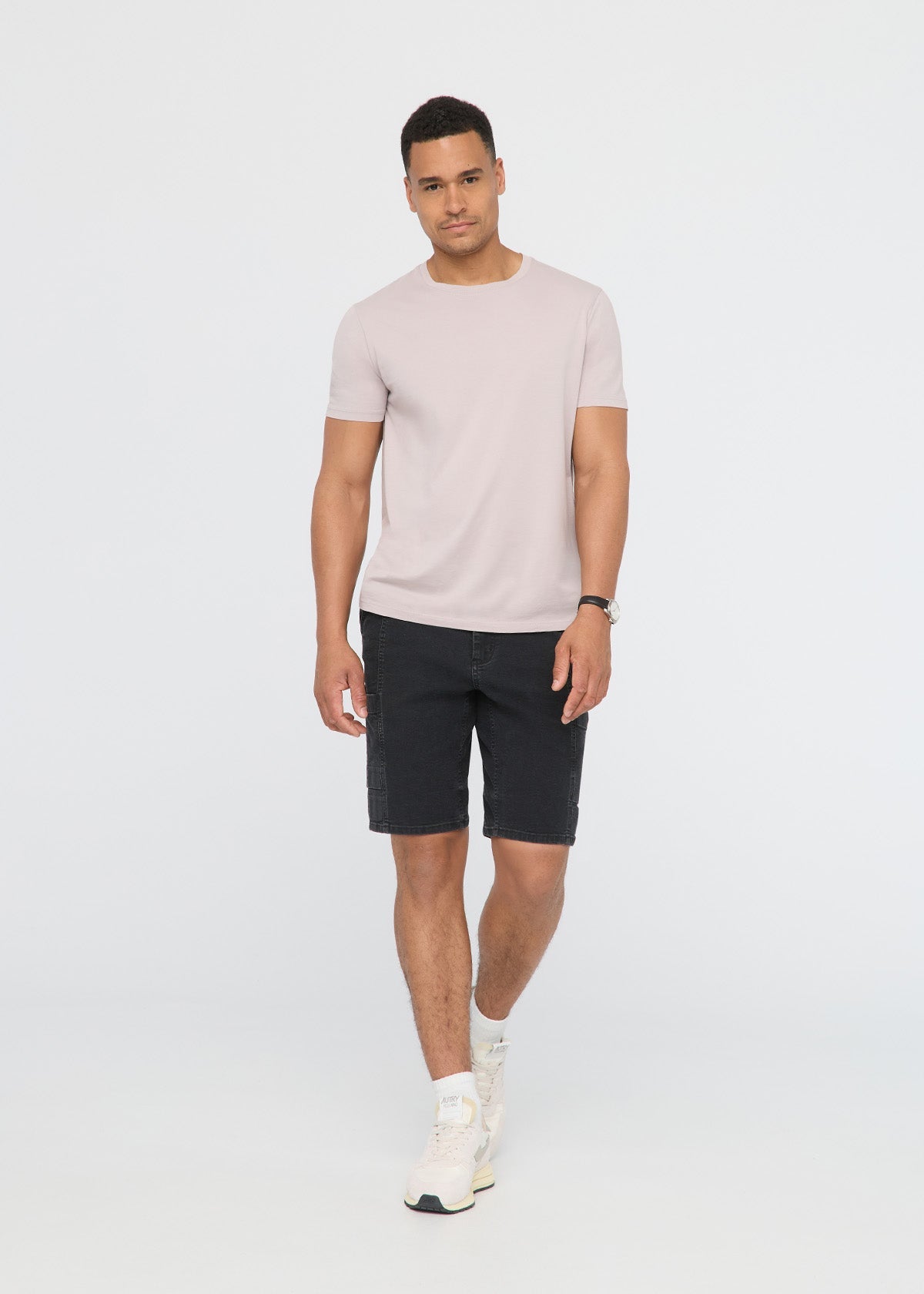 mens black stretch canvas cargo shorts full body