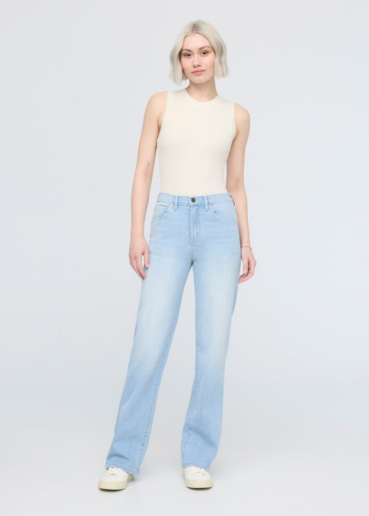womens sun faded blue high rise straight jeans full body