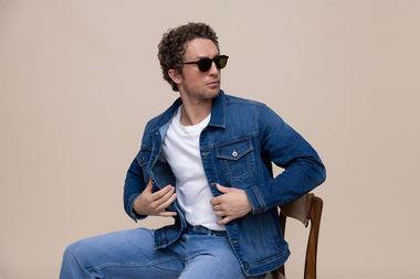 DUER Mens Performance Denim+ All Season Trucker Jacket - Alpine Indigo