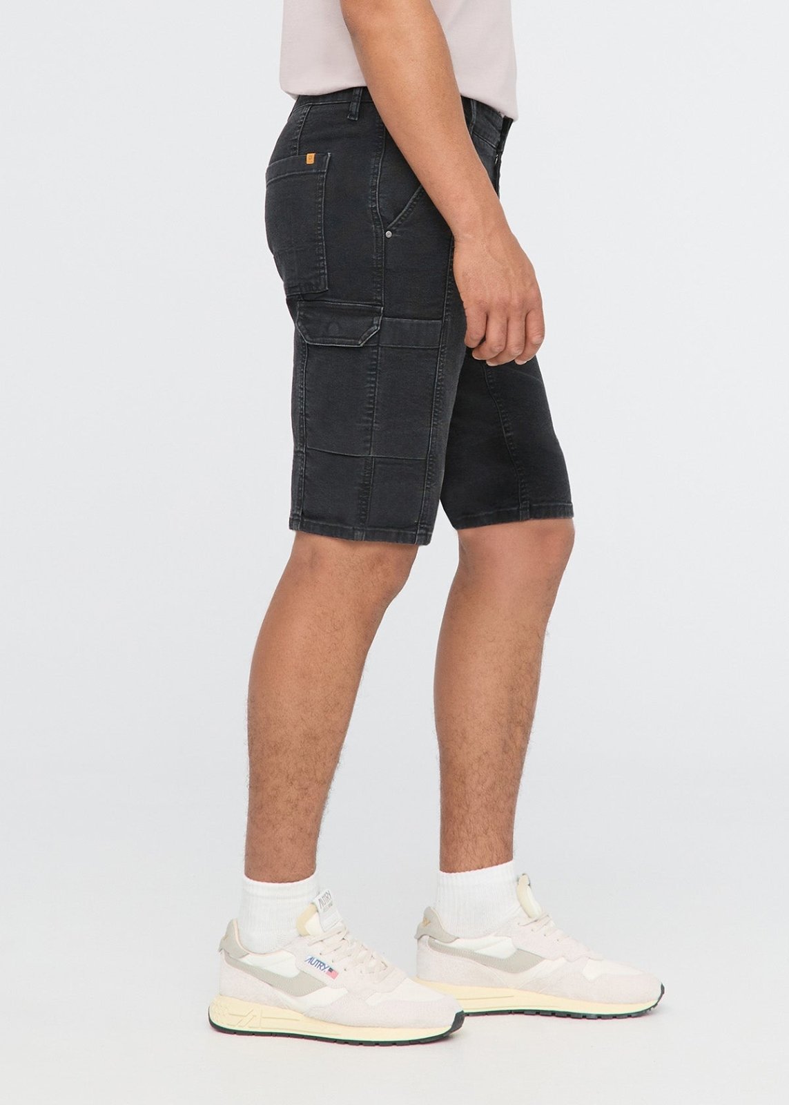 mens black stretch canvas cargo shorts side