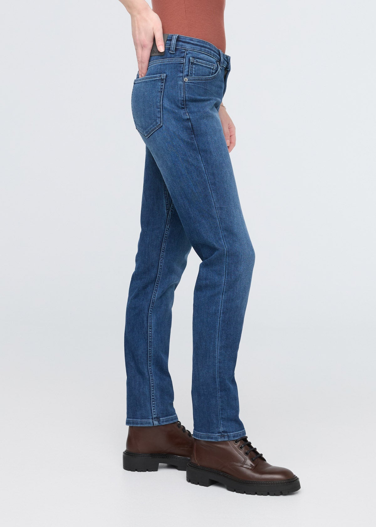 womens blue relaxed fit stretch fleece-lined jeans side