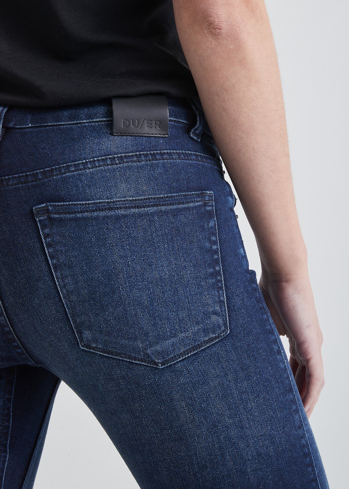 womens dark wash skinny fit stretch jeans back patch detail