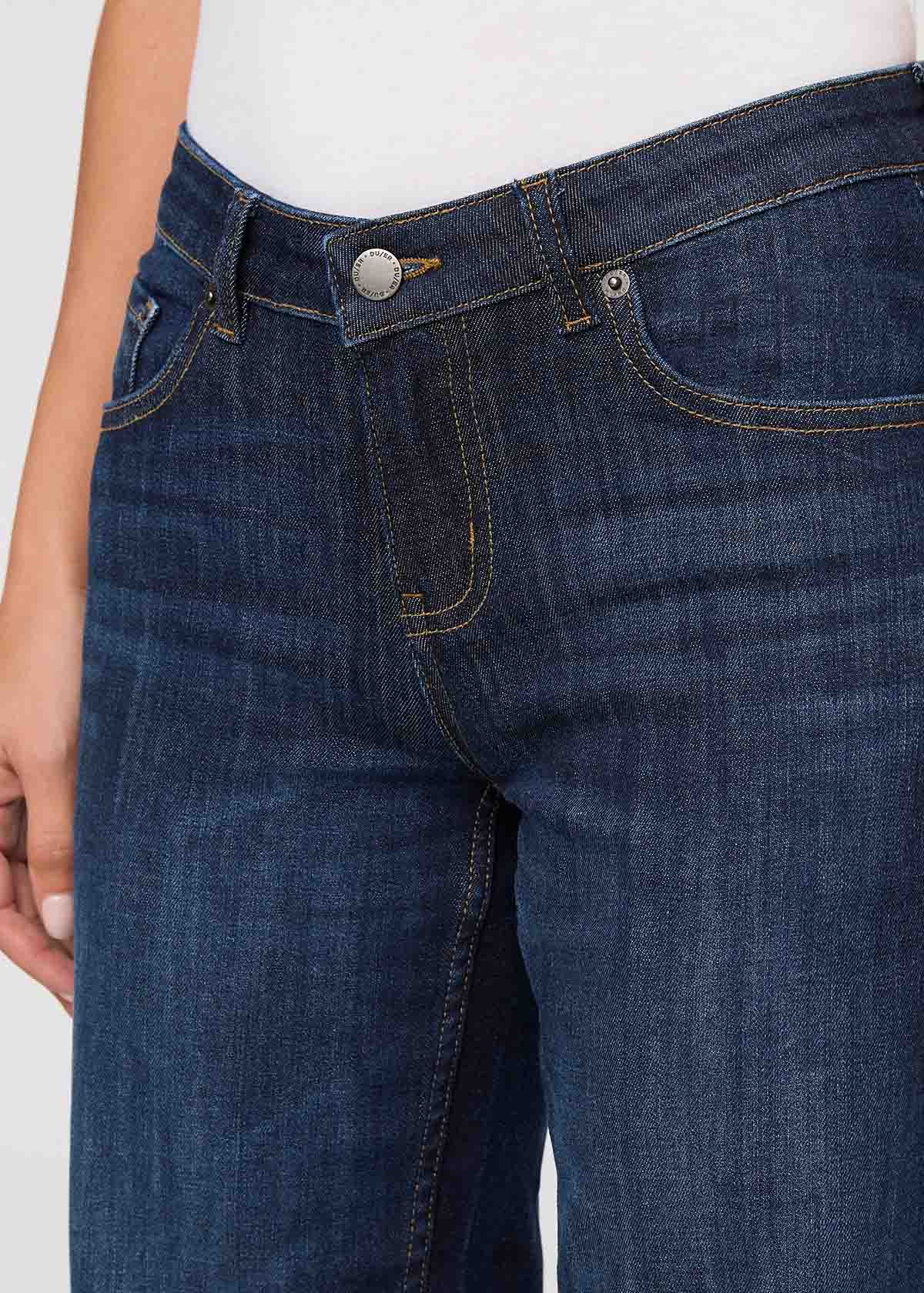 womens marina blue mid rise straight stretch jeans front waistband