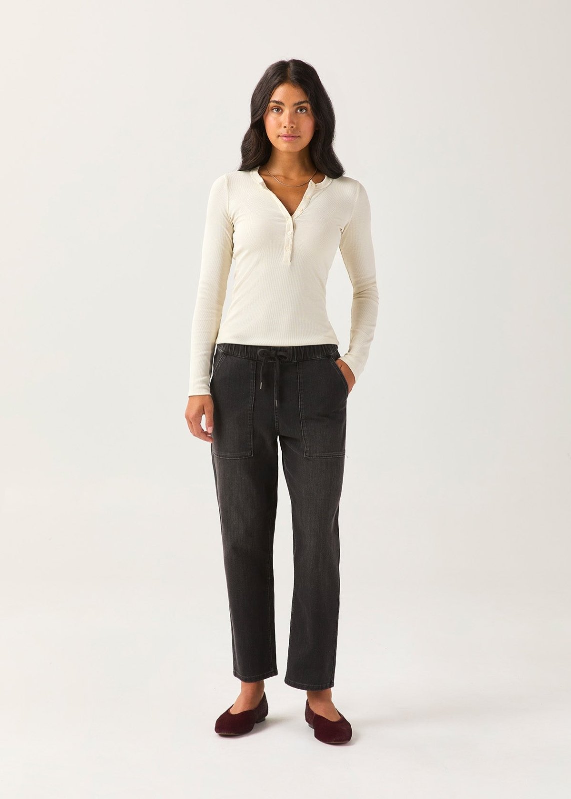 Ribbed Pima Long Sleeve Henley - Ecru | DUER