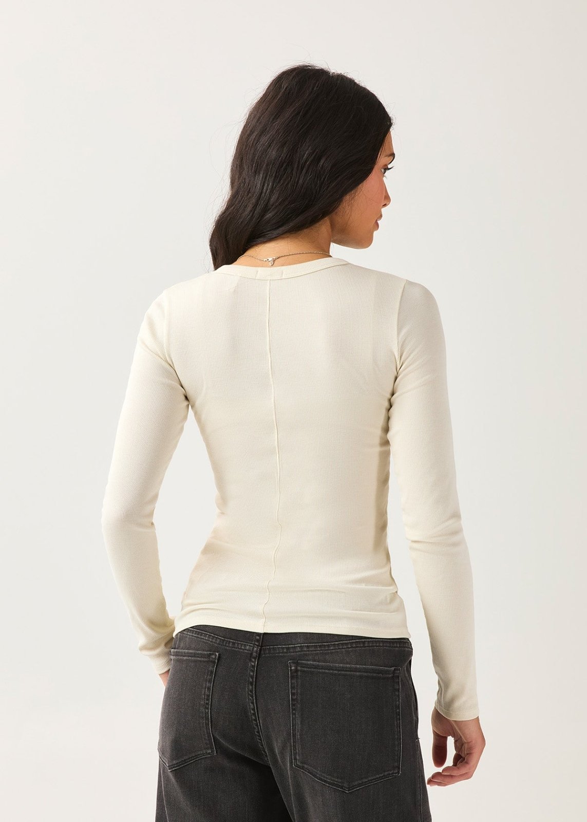 Ribbed Pima Long Sleeve Henley - Ecru | DUER