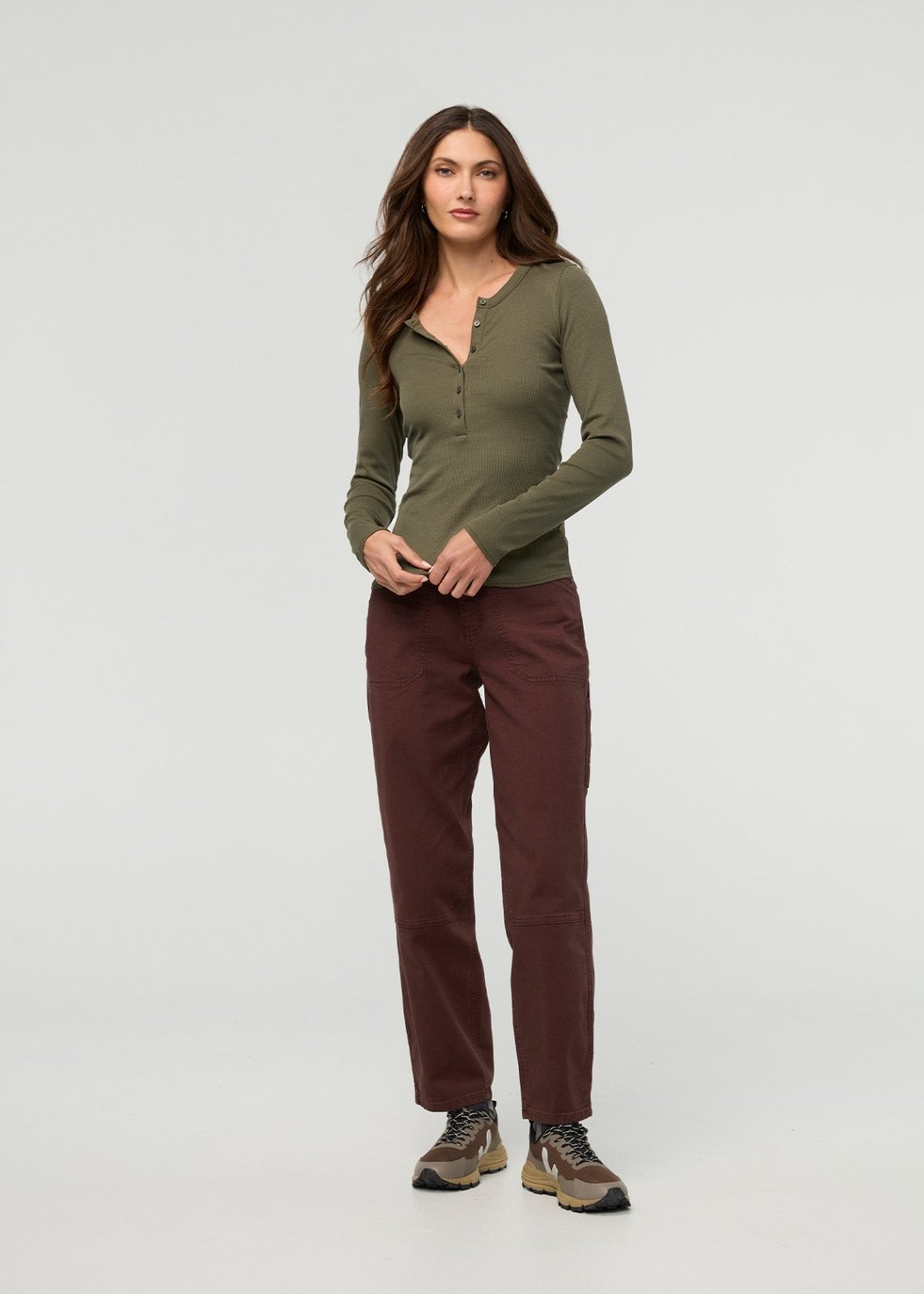 Ribbed Pima Long Sleeve Henley - Kelp | DUER