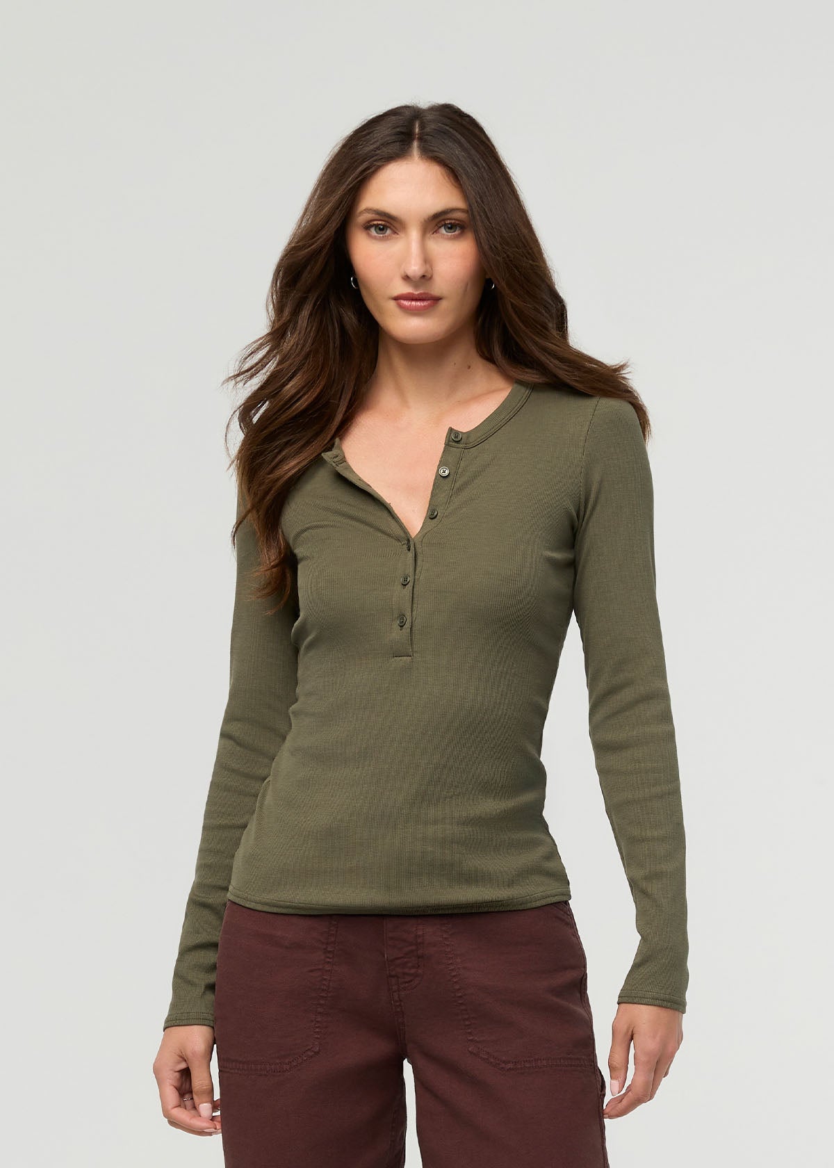 Ribbed Pima Long Sleeve Henley - Kelp | DUER