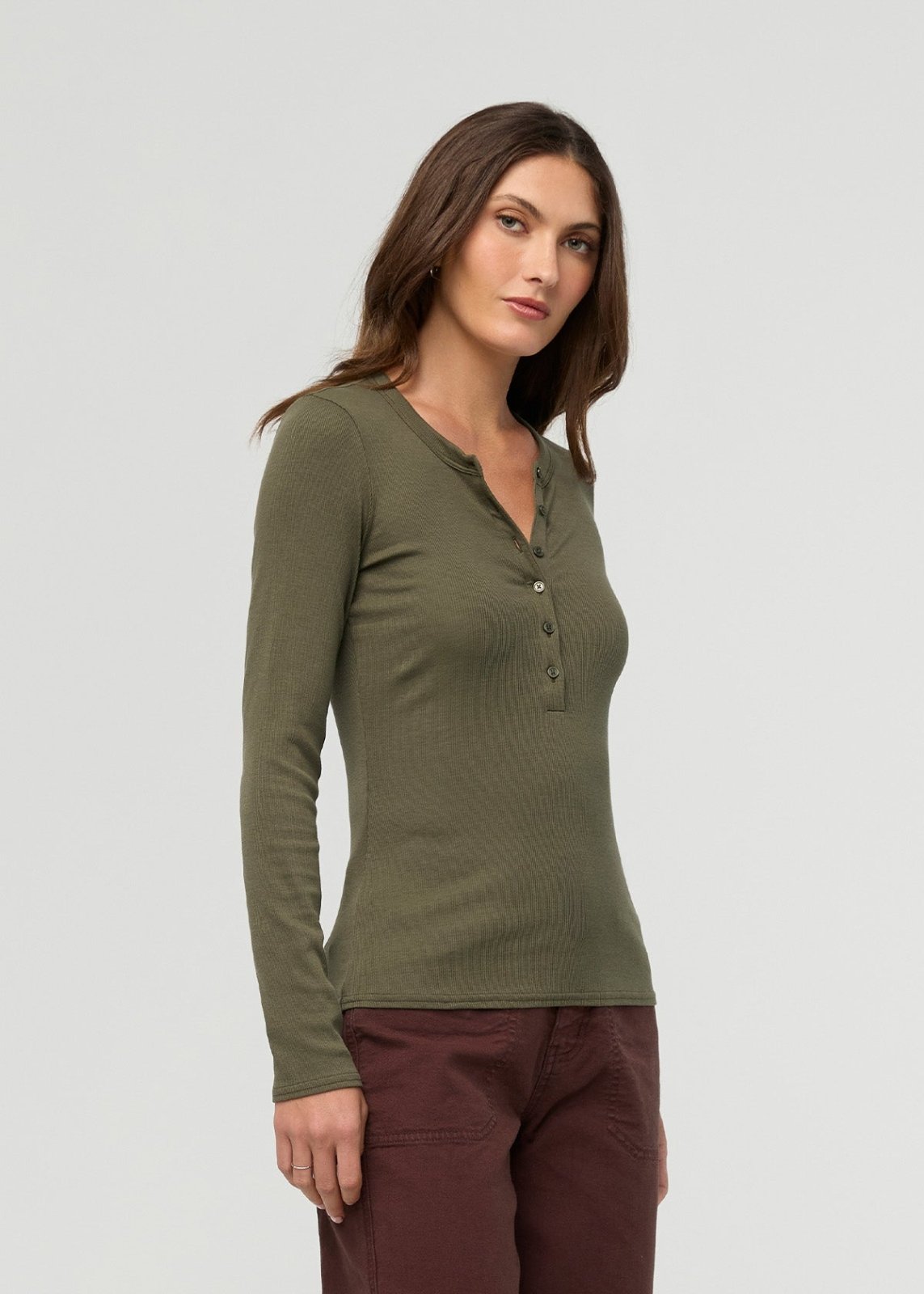 Ribbed Pima Long Sleeve Henley - Kelp | DUER