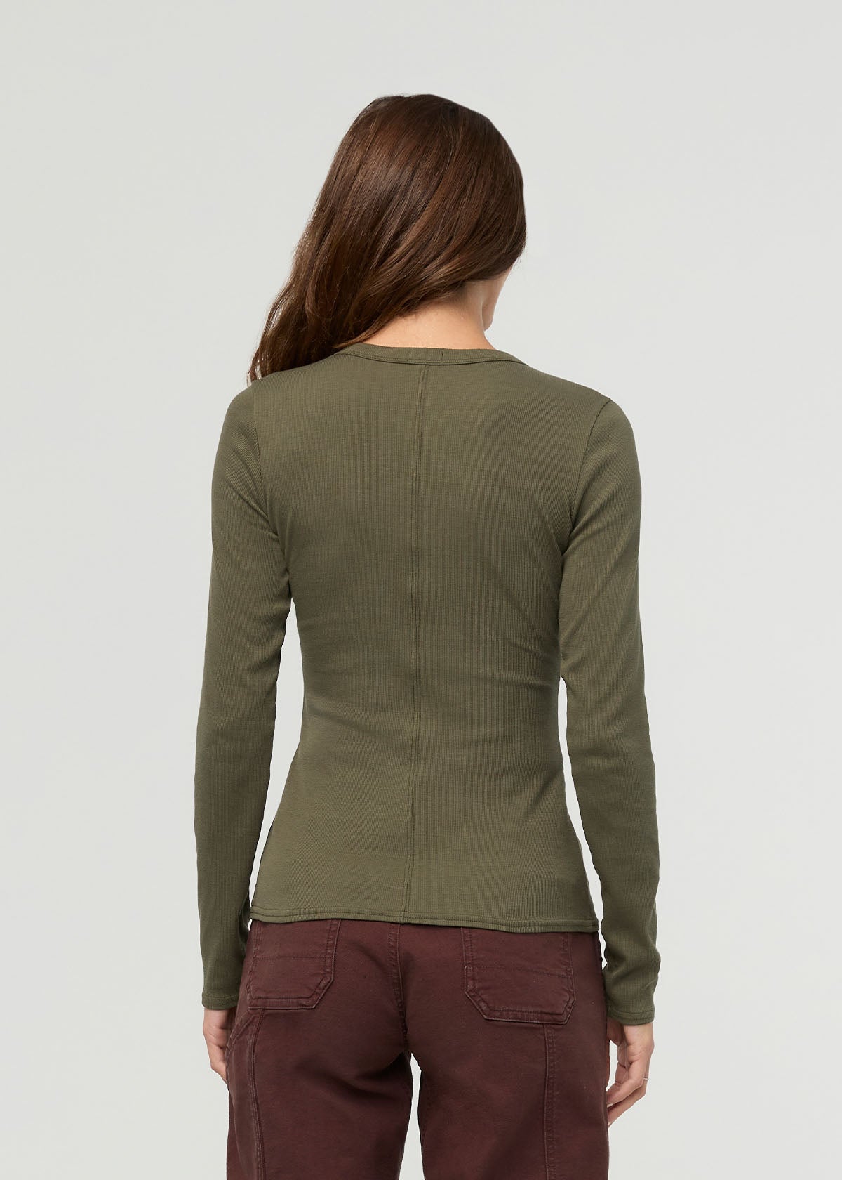 Ribbed Pima Long Sleeve Henley - Kelp | DUER